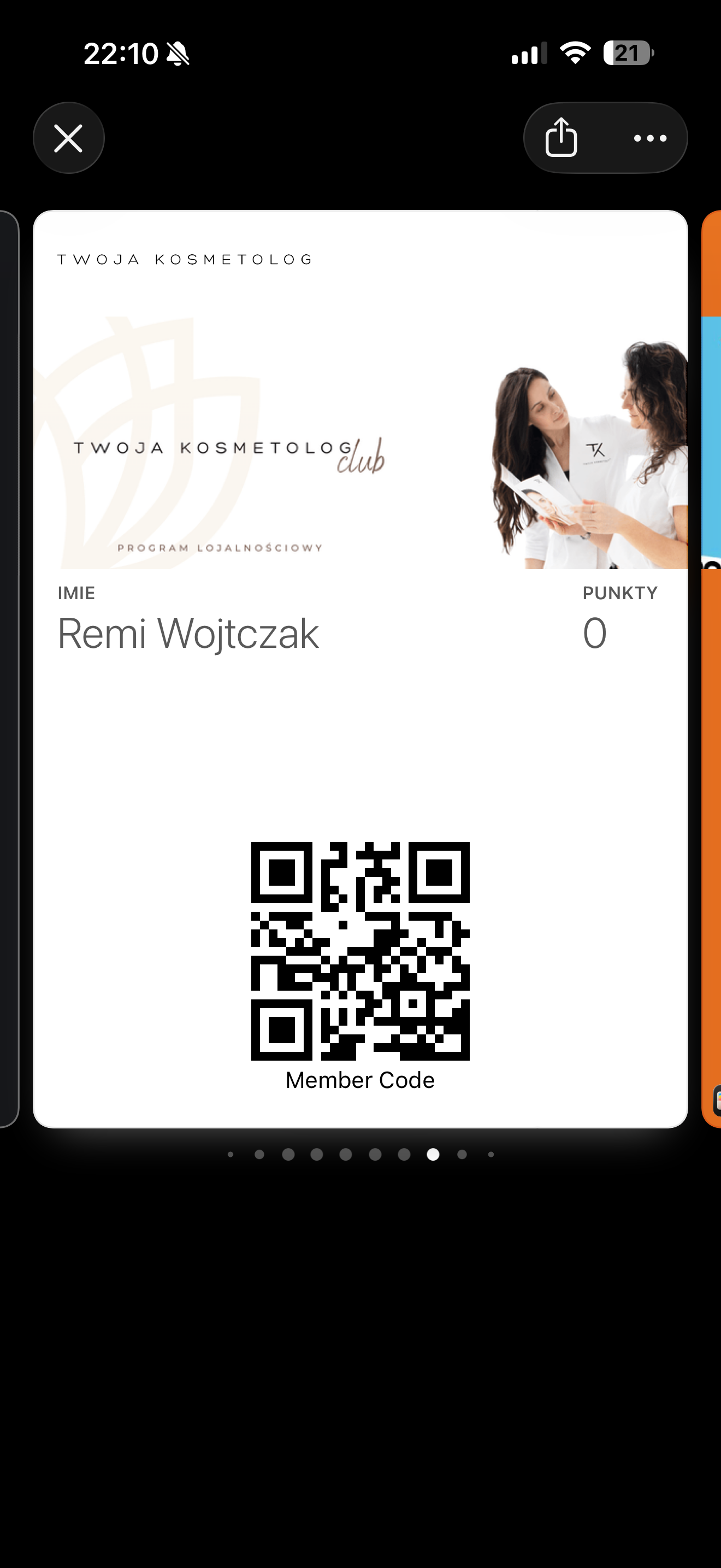 Awers karty z kodem Member Code